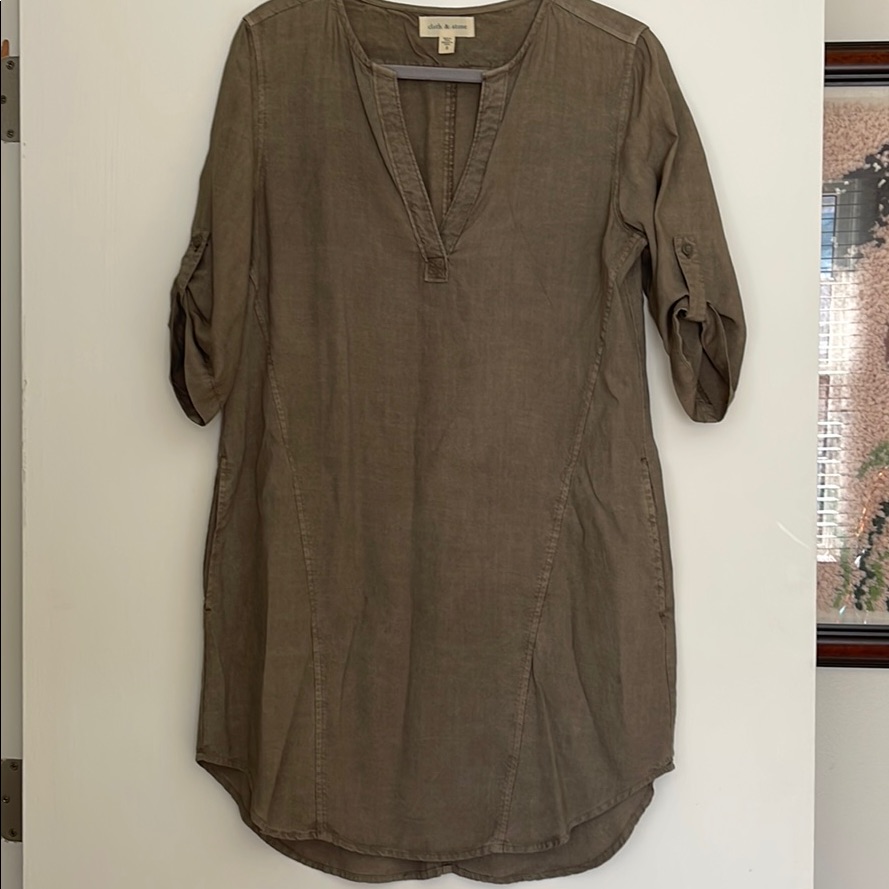 Khaki Green Cloth & Stone Shirt Dress